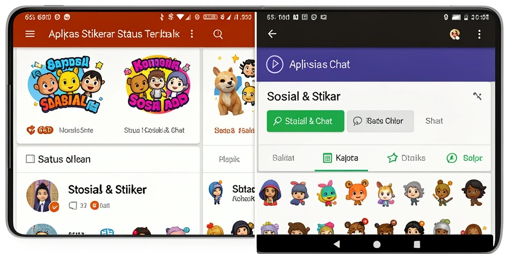 Antarmuka aplikasi 66D menampilkan berbagai stiker lucu dan menarik.