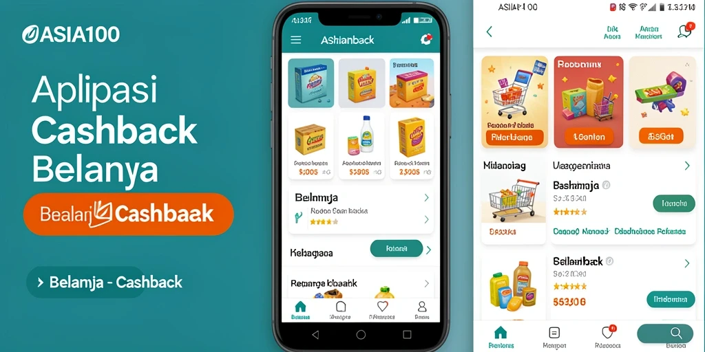 Tampilan aplikasi ASIA100 dengan fitur cashback yang menarik.