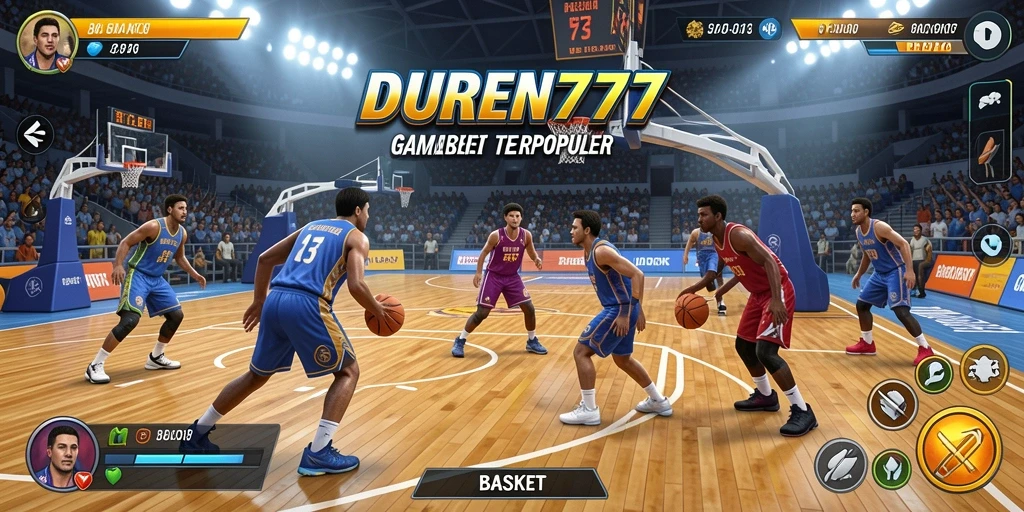 Antarmuka DUREN777 yang menampilkan aksi seru dalam permainan Basket.