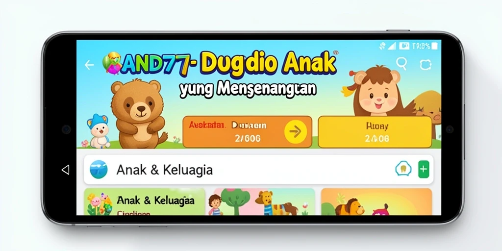 Antarmuka SAND77 yang ceria dan ramah anak untuk mendengarkan dongeng.